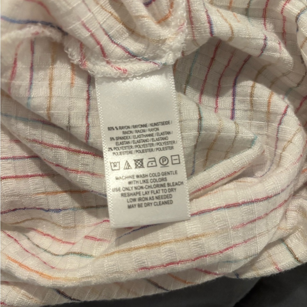 Maeve from Anthropologie White and Rainbow Striped Shirt Size Small. - Picture 6 of 7